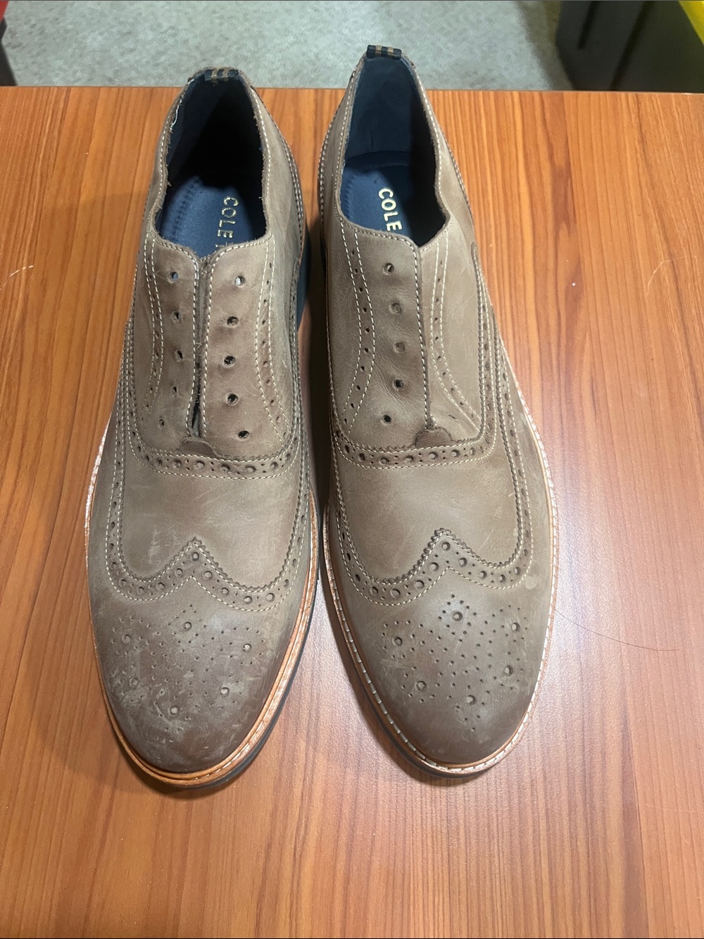 Cole Haan Taupe Brogue Wingtip Derby Shoes